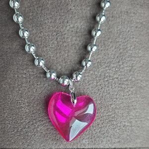 Silver and Pink Heart Pendant Necklace